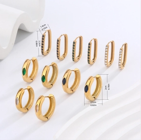 Creolen Edelstahl 18K Vergoldet Oval Geometrisch Mit Zirkonia Inlay Retro Minimalistisch Schmuck Unisex