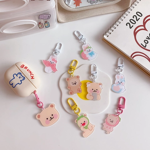 Simpatico Portachiavi Orso Coniglio Ragazza Cartone Animato Ciondolo In Acrilico Per Zaino Borsa Arredamento Stile Ins Regalo