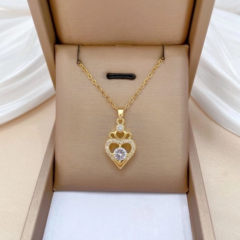 Hohlherz Krone Anhänger Halskette Titanstahlkette Mit Funkelndem Zirkonia Für Damen Elegantes Schlüsselbein Accessoire