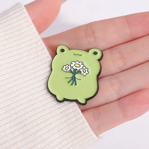 Set di Spille a Bottone in Smalto con Animali dei Cartoni Animati in Lega di Zinco Carino Rana Oca Coniglio Riccio Distintivo Decorativo per Zaino Abbigliamento Regalo Accessorio