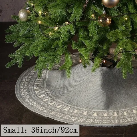 Falda De Arbol De Navidad De Punto Acrilico Patron De Copo De Nieve Decoracion Festiva Redonda Con Lazos Estilo Nordico Retro