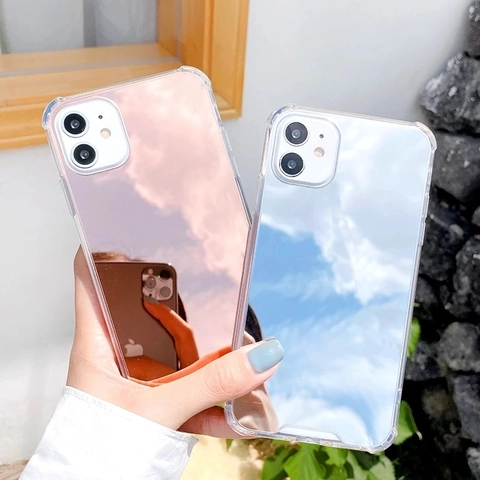 Mirror Phone Case Clear TPU Frame Acrylic Back Shockproof Corner Protective Cover For Smartphone Fashion