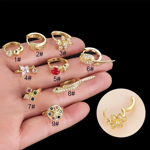 Cartilage Piercing Earring Copper Brass With Zircon Butterfly Flower Snake Shape Fashion Irregular Screw Back Jewelry For Women