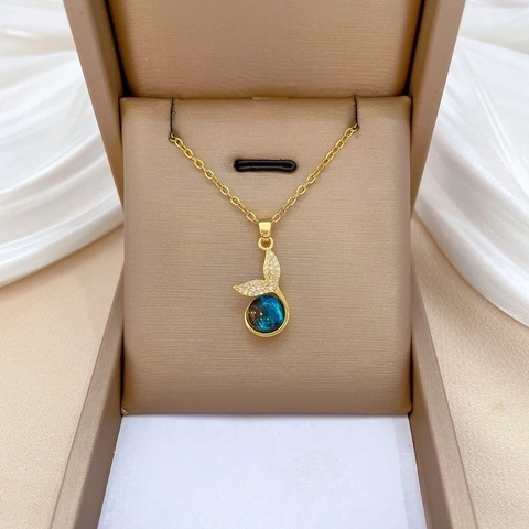 Collana Pendente Coda Di Sirena Sfera Galassia Stellata Catena In Acciaio Inossidabile Rame Zirconia Gioielli Eleganti Donna