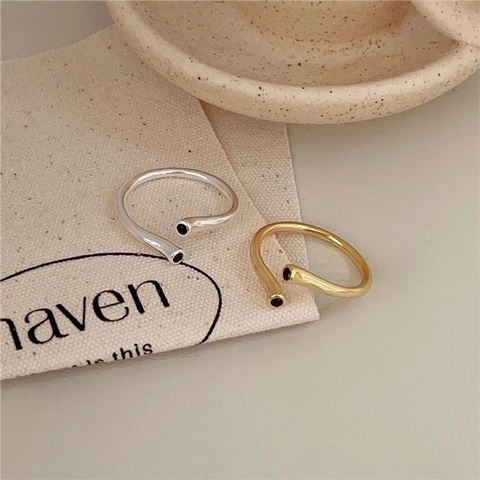 Anello In Argento Sterling 925 Con Zircone Nero Minimalista Aperto Regolabile Geometrico Gioielli Di Moda Per Donne