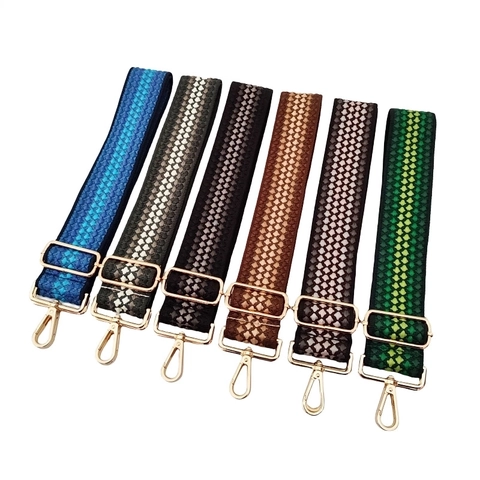 Wide Woven Bag Strap Replacement Polycotton Adjustable Shoulder Belt Ethnic Geometric Pattern Metal Buckles