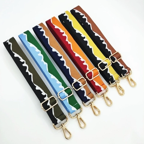 Replacement Bag Strap Jacquard Fabric Polyester Metal Buckles Adjustable Wide Shoulder Crossbody Colorful Mountain Pattern