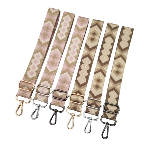 Adjustable Bag Strap Woven Geometric Diamond Pattern Wide Replacement Shoulder Crossbody Belt Metal Buckle Decor