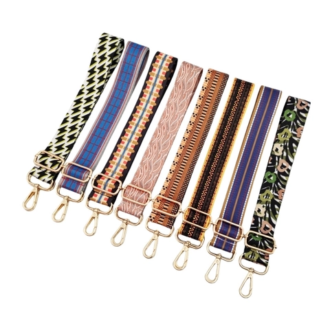 Colorful Patterned Bag Strap Adjustable Wide Shoulder Strap Polyester Fabric For Crossbody Handbag Ethnic Style Metal Buckle