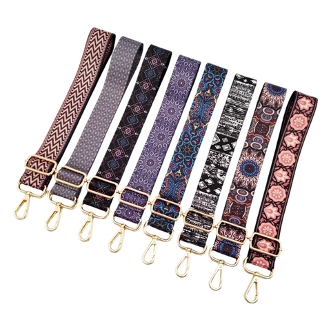 Adjustable Wide Shoulder Strap For Handbags Bohemian Ethnic Pattern Polyester Crossbody Bag Replacement Belt With Metal Buckle