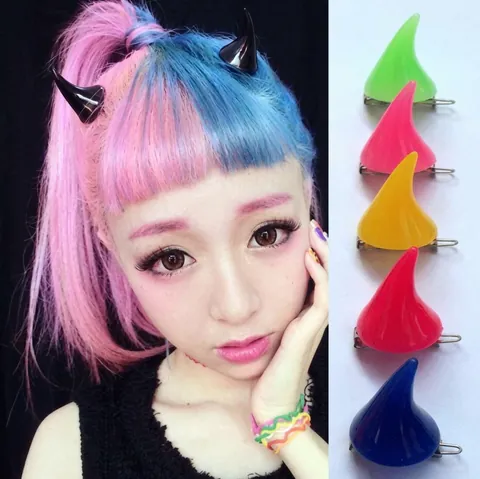 Devil Horn Hair Clips Resin Harajuku Style Cosplay Accessory Small Duckbill Hairpins Colorful Headwear