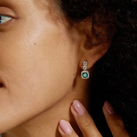 Retro Emerald Cut Lab Created Green Gemstone Dangle Earrings With 925 Sterling Silver Earring Post Elegant Women Jewelry