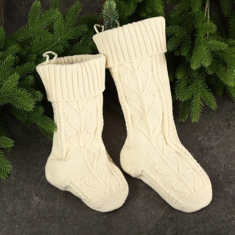 Gestrickter Weihnachtsstrumpf Beerenmuster Zopfstrick Weihnachtstüte Kamin Hängende Dekoration