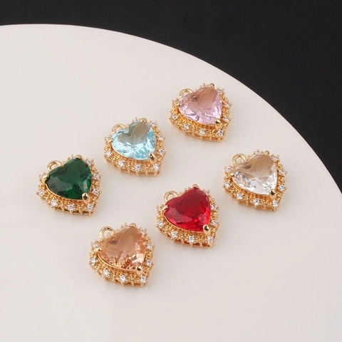 Heart Shape Zircon Copper Pendant For DIY Necklace Earring Making Sparkling Romantic Gold Plated Jewelry Accessory