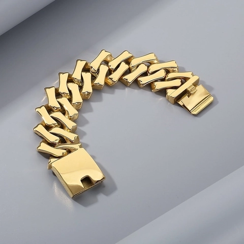 Polished Stainless Steel Thick Cuban Link Necklace And Bracelet Hip Hop Style Chunky Chain Jewelry For Men Women
