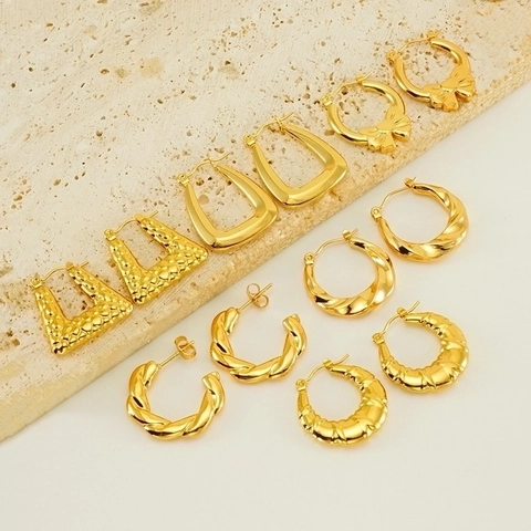 Vintage Bow Knot Twisted Hoop Earrings 18K Gold Plated Stainless Steel Geometric Fashion Jewelry For Women