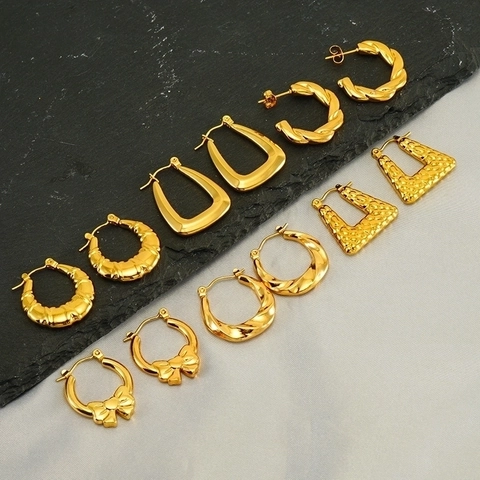 Geometrische Creolen 18K Vergoldeter Edelstahl Vintage Gedreht Schmetterlingsknoten Mode Schmuck Für Damen