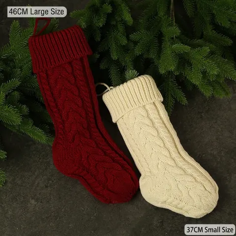 Calze Di Natale Maglia A Trecce Acrilico Grandi Calze Appese Per Camino Decorazione Festa Regali Festivi