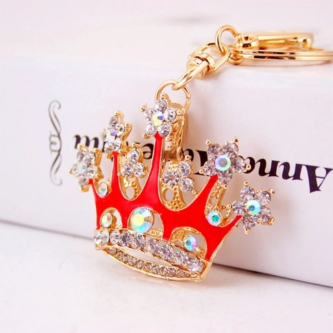 Creative Crown Keychain Rhinestone Inlaid Zinc Alloy Gold Plated Key Ring Fashion Bag Charm Pendant For Women Accessories