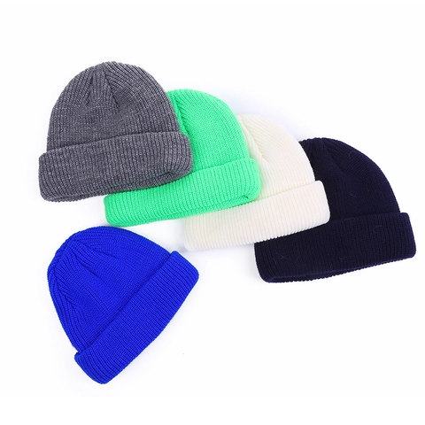 Knitted Beanie Hat Warm Solid Color Cuffed Acrylic Skullcap Outdoor Winter Autumn For Women Men