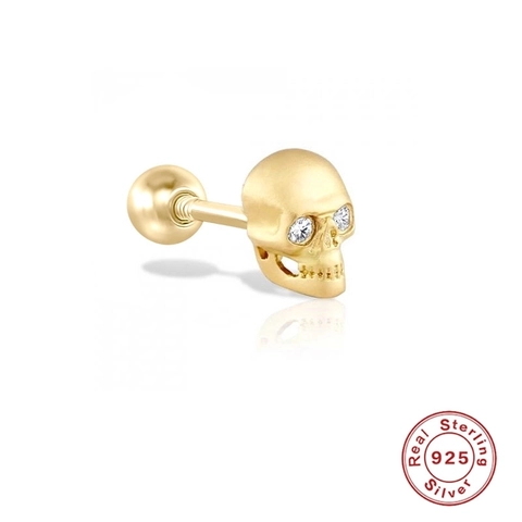 Totenkopf Ohrstecker 925 Sterling Silber Zirkon Knorpel Piercing Schmuck Für Damen Gothic Punk Stil Schraubverschluss Ohrring