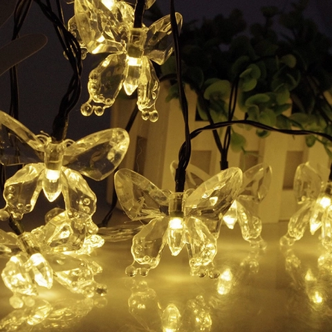Solar Powered Butterfly LED String Lights Waterproof Outdoor Garden Fairy Decorative Lamps For Holiday Wedding Patio