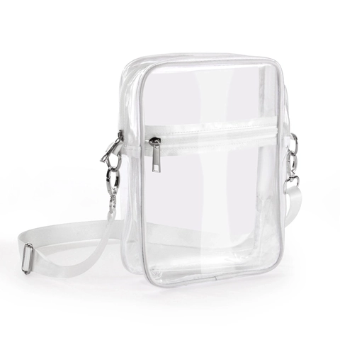 Clear Crossbody Bag Transparent PVC Waterproof Stadium Approved Shoulder Purse With Adjustable Strap Zipper Pockets Travel
