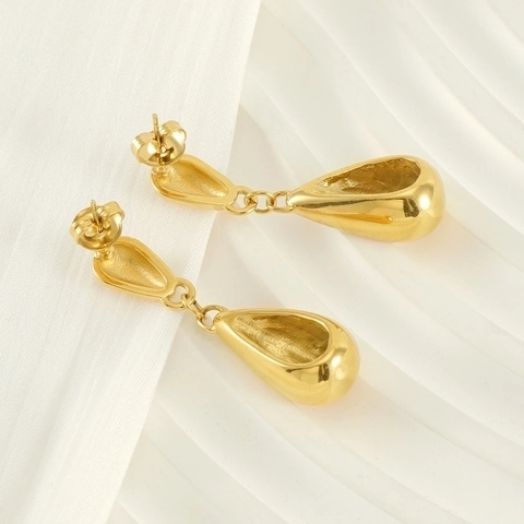 Water Drop Pendant Earrings Titanium Steel Gold Plated Polished Geometric Fashion Jewelry For Women