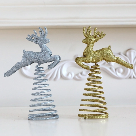 Cimier De Sapin De Noël Fer Paillettes Étoile Renne Cœur Ange Creux Décoration Ornement De Fête Avec Base À Ressort