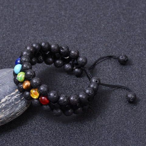 Multi Layer Beaded Bracelet Natural Lava Stone Tiger Eye Agate Healing Chakra Adjustable Hand Woven Jewelry For Unisex