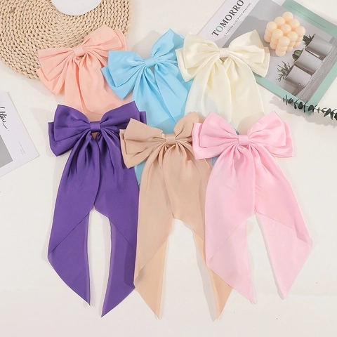 Große Satin Schleife Haarspange Mit Langen Bändern Retro Elegante Federspange Ponytail Halter Für Frauen Mädchen