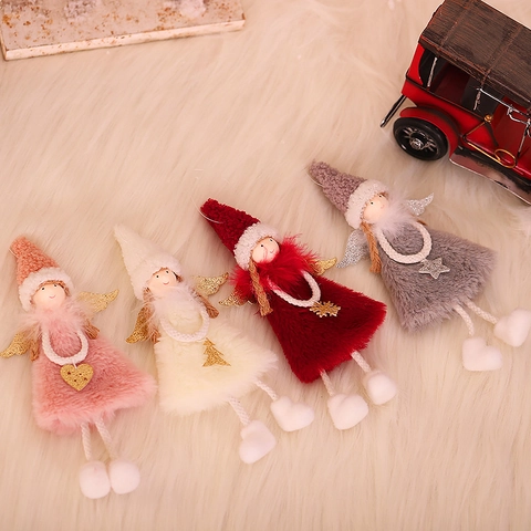 Addobbi Natalizi Appesi Bambola Ragazza Angelo di Peluche Con Ali di Paillettes Stella Fiocco di Neve Cuore Ciondoli per Albero di Natale Casa
