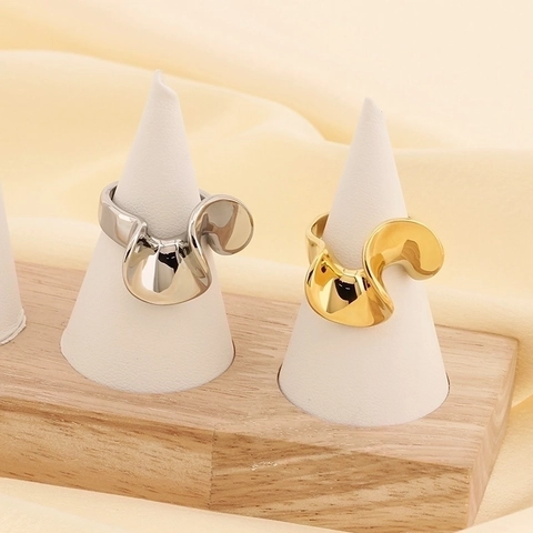 Anillos Ondulados Retorcidos de Acero Inoxidable de Moda para Mujer Estilo Europeo Geométrico Pulido Oro Plata Anillo de Banda de Metal Joyería