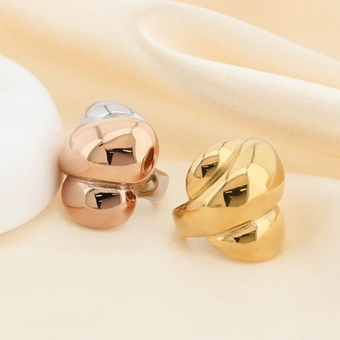 Anello Croissant Spesso Acciaio Inossidabile Placcato Oro 18K Lucidato A Specchio Gioielli Geometrici Moderni Per Uomini Donne