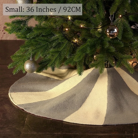 Christmas Tree Skirt Knitted Acrylic Yarn Striped Pattern Holiday Party Home Decor With Bow Tie Closures Reversible