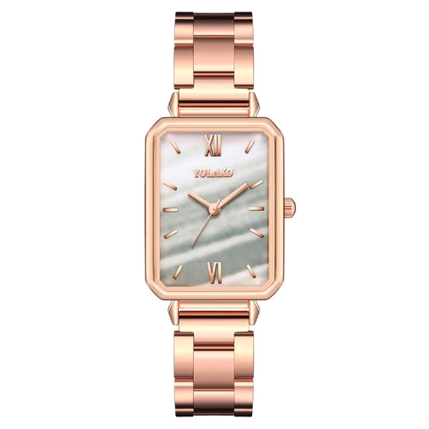 Montre À Quartz Pour Femme Cadran Carré Bracelet En Acier Inoxydable Boîtier En Alliage Chiffres Romains Montre-Bracelet Analogique Élégante