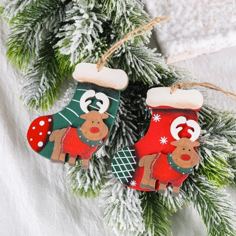 Ornamenti Di Calza Di Natale In Legno Motivo Renna Pendenti Per Albero Di Natale Decorazione Parete Retro Taglio Laser