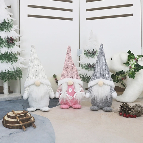 Ornamenti Di Gnomi Di Natale Bambola Senza Volto Nordica Peluche Con Cappello In Maglia Di Paillettes E Barba Di Pelliccia