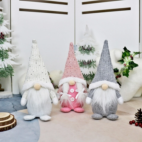 Ornamenti Di Gnomi Di Natale Bambola Senza Volto Nordica Peluche Con Cappello In Maglia Di Paillettes E Barba Di Pelliccia