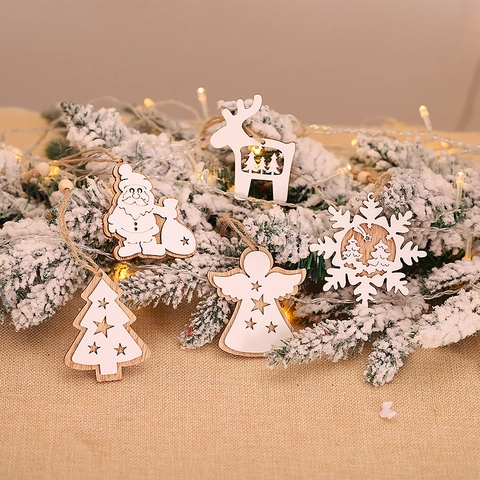 Ornements De Noël Suspendus En Bois Sculptés Père Noël Renne Arbre Ange Style Nordique Rustique Décoration De Fête