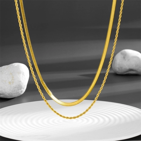 Collana A Strati Moda Titanio Acciaio Inossidabile Catena Serpente Dorata Corda E Pendente Da Donna Gioielli Eleganti