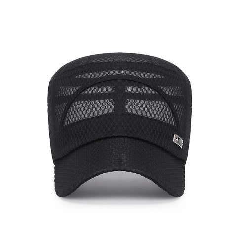 Casquette Cadet En Maille Polyester Respirant Chapeau Plat Été Protection Solaire Réglable Style Militaire