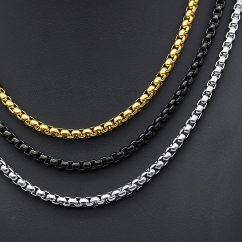 Stainless Steel Box Chain Necklace For Men Women Geometric Square Link Chain Fashion Jewelry Minimalist Neckwear Accessory