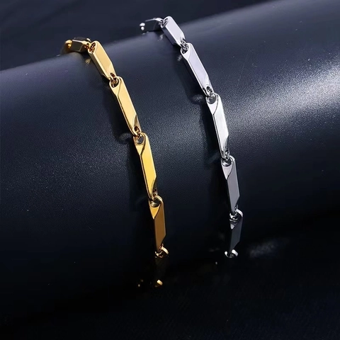 Bracelet Chaîne à Maillons Géométriques en Acier Inoxydable de Luxe Pour Hommes Femmes Or Argent Plaqué Bijoux en Acier au Titane