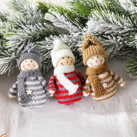 Ornamenti Appesi Pupazzo Di Neve Di Natale In Filato Di Maglia E Legno Per Decorazioni Per Albero Di Natale Bambole