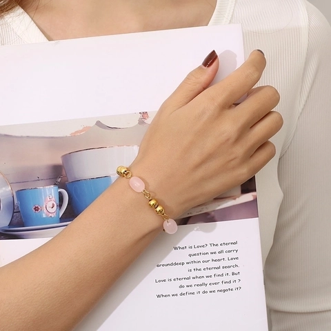 Retro Goldperlen Armband Mit Ovalen Resin Perlen Edelstahl Einfacher Geometrischer Schmuck Für Damen Verstellbar