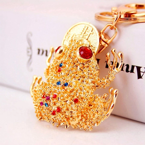 Vintage Chinesischer Stil Goldkröte Strass Schlüsselanhänger Glück Geld Frosch Metall Anhänger Feng Shui Taschenanhänger Auto Schlüsselhalter Schmuck Geschenk