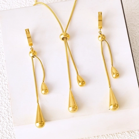 Gioielli Goccia Minimalisti Da Donna Acciaio Inossidabile Placcato Oro Collana Lariat Regolabile E Orecchini Pendenti