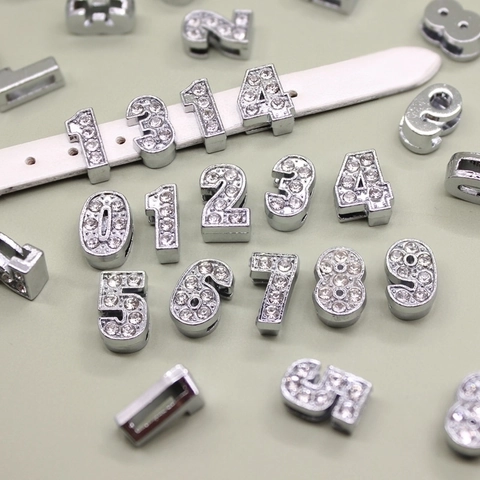 Rhinestone Number Slide Charms Alloy Zirconia Inlaid Decorative Accessories For DIY Wristbands Keychains Bracelets