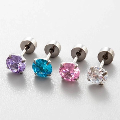 Colorful Zircon Titanium Steel Cartilage Stud Earrings Round Flat Screw Back Helix Piercing Jewelry Women